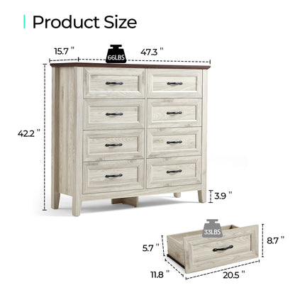 LINSY HOME Dresser for Bedroom, 8 Drawer Dresser with Metal Handles, White Chest of Drawers for Living Room, Entryway and Hallway, White Beige - WoodArtSupply