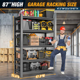 Hymnxemo Heavy Duty Commercial Metal Garage Shelving Rack,Adjustable Industrial Steel Storage Shelves for Warehouse, Garage, Basement, 87" H x 47.2" W x 23.6" D, Black Hymnxemo