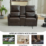 DRMBOOK 63'' RV Loveseat Recliner Sofa, Faux Leather Double Camper Couch 2 Seater Recliner with Console, Home Movie Theater Seating Chair, 2 Person Push Back Recliners for Living Room, Red & Brown DRMBOOK