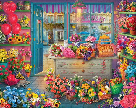 Majestic Value Brand 1000 Piece Jigsaw Puzzle of a Colorful Flower Shop Filled with Blooms. Springbok