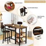 Recaceik Rustic Brown Counter Height Dining Set with Bar Table and 2 Upholstered Stools and Storage Shelves Recaceik
