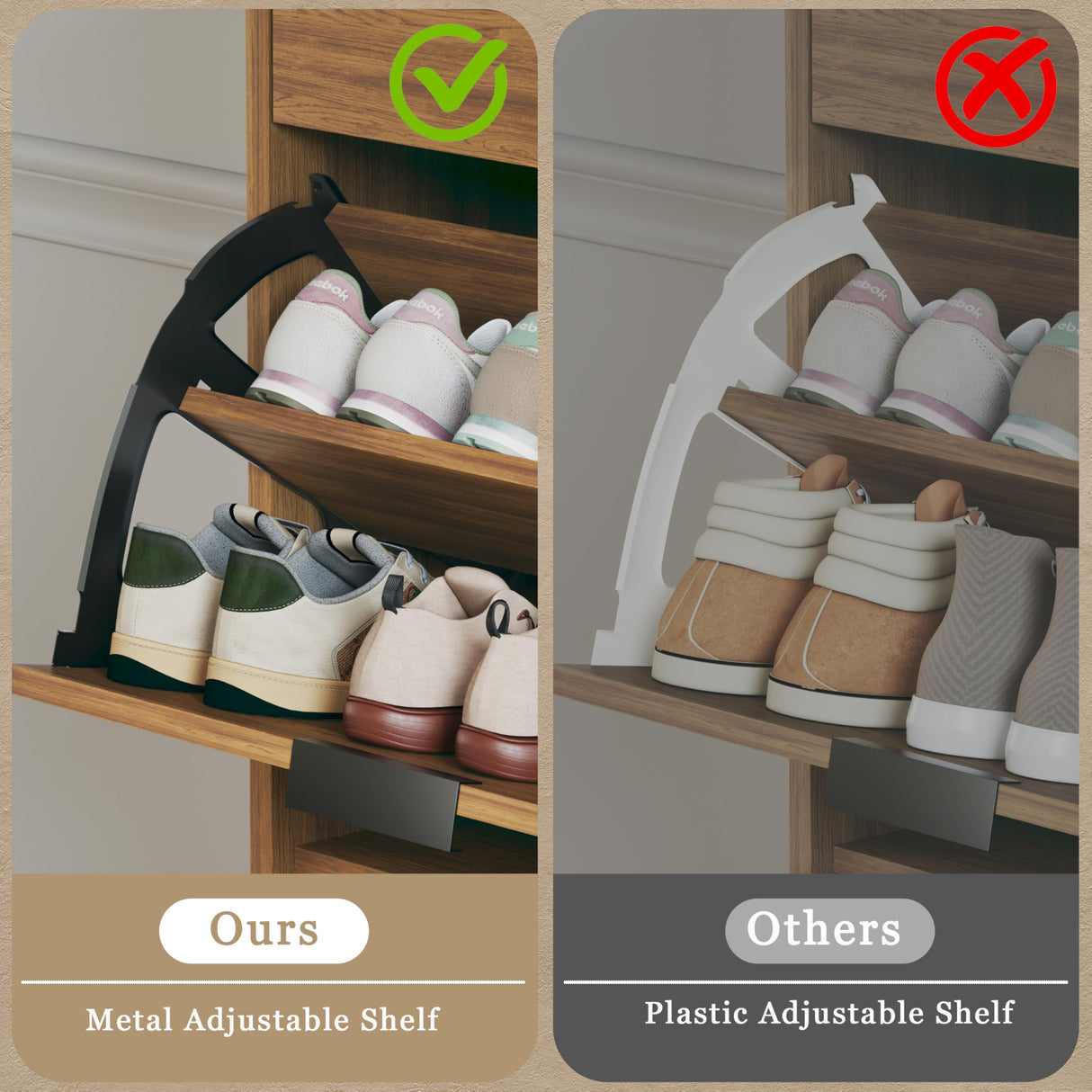 HUAHUU Rattan Shoe Cabinet with 4 Flip Drawers, Storage Cabinets with Adjustable Shelves, Narrow Shoe Cabinet with Metal Legs & Handles for Entryway, Hallway, Organizer, Rustic Oak Rattan HUAHUU