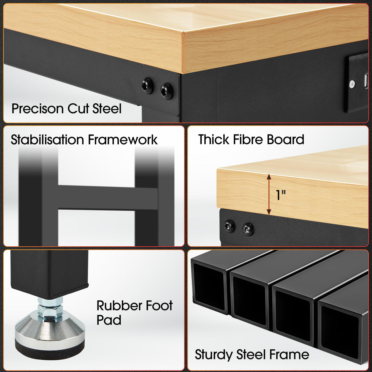 Adjustable Workbench 48" 2000 Lbs Load Capacity Heavy Duty Wood Work Bench, Smooth Surface Work Table for Garage, Workshop, Office, Home, Commercial Antifir