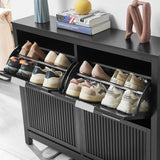 HUSHEDIFY 4 Flip Drawers Shoe Cabinet Storage for Entryway, Narrow Hidden Wood Shoes Organizer Cabinet Front Door Entrance Thin Free Standing Front Door Shoe Rack Storage for Entryway(Black) HUSHEDIFY