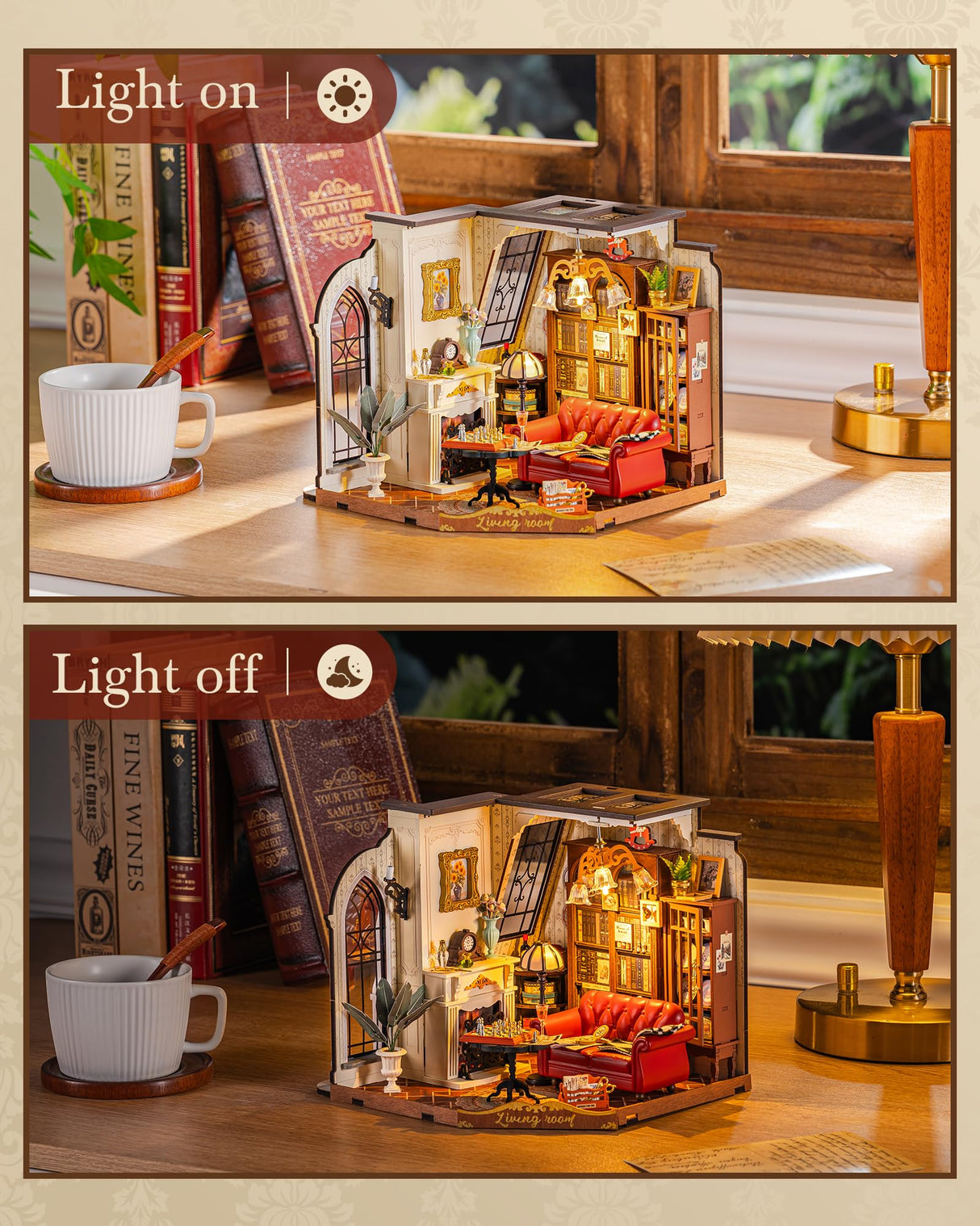 Rolife DIY Miniature House Kit Victorian Parlor 1:18 Scale Dollhouse Diorama, Tiny House Building Kit Antique Bookshelf Display Crafts for Adults Gift for Boys Girls (Catherine's Living Room) Rolife