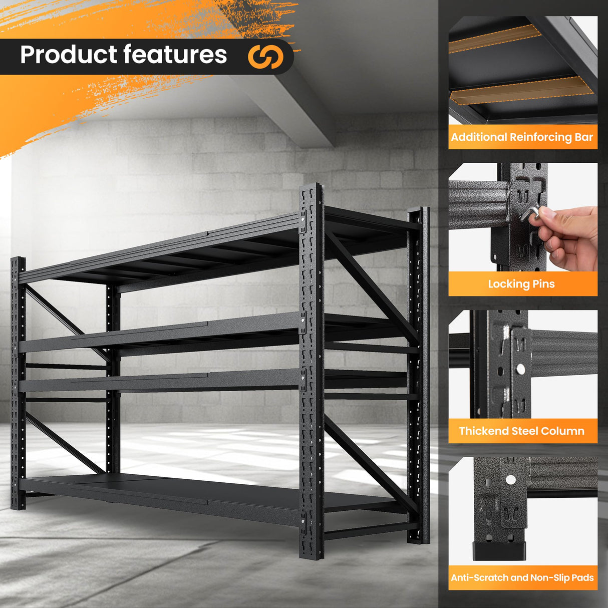 68” W Metal Shelf Heavy Duty, 8000LBS Metal Garage Shelving Units, 4 Tier Storage rack shelves, Steel Industrial Shelving , Adjustable Standing Shelf for Basement/Warehouse 68"W x 24"D x 64"H, Black AFAIF