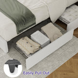 VECELO King Size Bed Frame with 4 Storage Drawers, Adjustable Height Headboard, Heavy-Duty Platform Bedframe with Strong Wooden Slats, No Box Spring Needed, Pure White VECELO