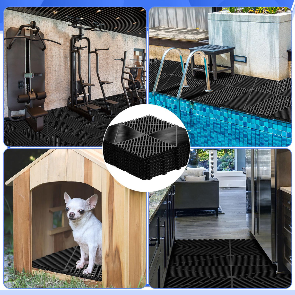 Barydat 72 Pcs Modular 12'' x 12'' Drainage Interlocking Floor Tiles Bulk Garage Cushion Mat Pool DIY Flooring Tiles Polypropylene Non Slip Tiles for Garage Outdoor Indoor Pool Shower Flooring (Black) Barydat
