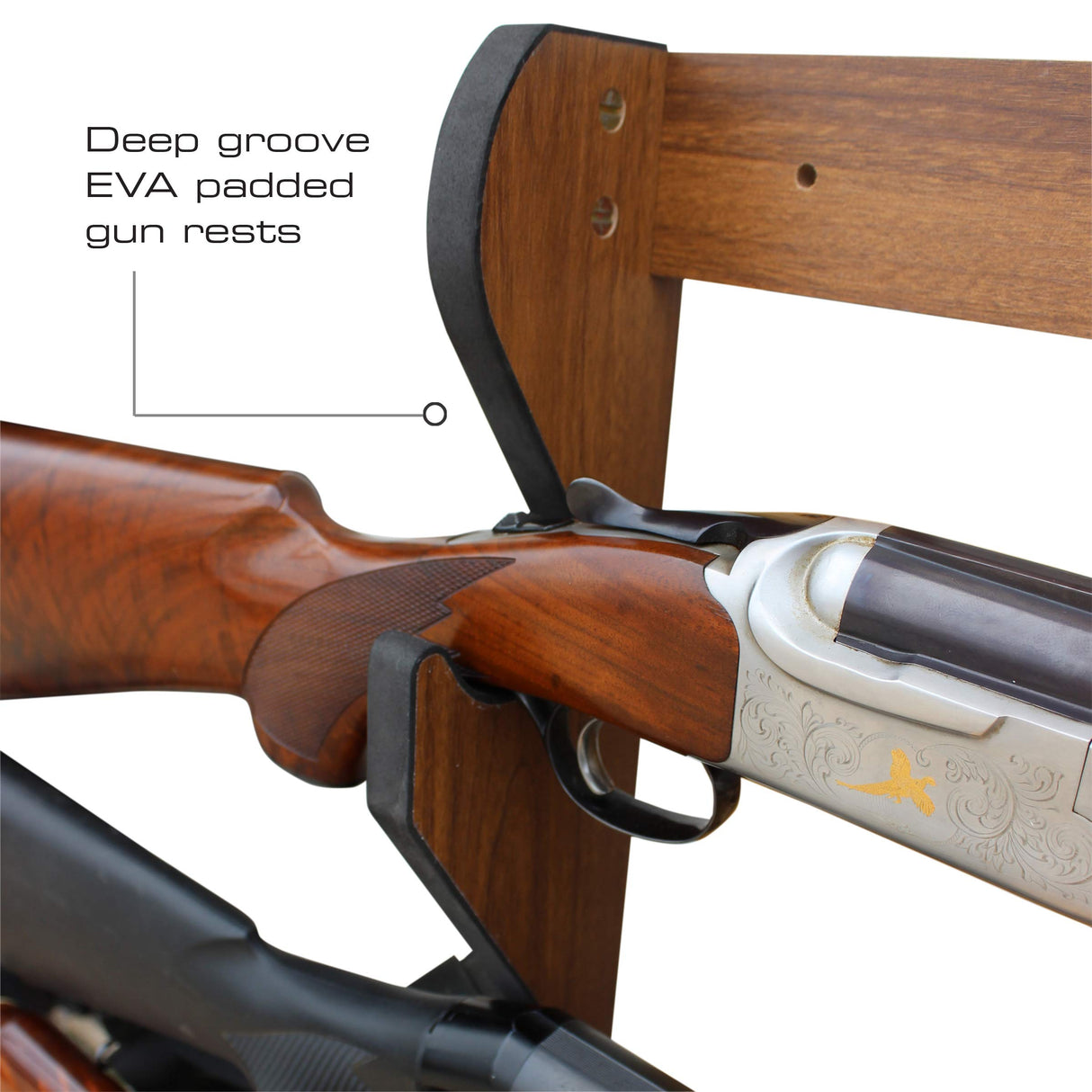 Rush Creek Creations Rifle and Shotgun Indoor Gun Rack for Wall - Stores Rifles, Shotguns, and AR-15 Style Firearms - Great Indoor 3 Gun Wall Mount Storage Display Rack - Dark Walnut Finish Rush Creek Creations