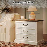 Huuger Nightstand with Charging Station, 3 Drawer Night Stand Set of 2, 22 Inch Wider Side Table with Storage, Farmhouse Nightstand with Vintage Handles, Thicken Base, for Bedroom, Distressed White Huuger