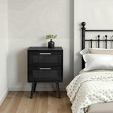 Finnhomy Nightstand, End Table, Side Table with 2 Hand Made Rattan Decorated Drawers, Nightstands Set of 2, Wood Accent Table with Storage for Bedroom, Full Black, 2 Pack Finnhomy