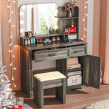 HNEBC Vanity Desk with Mirror and Lights, LED Makeup Vanity with Charging Station(USB+Type-C+2 Outlet), Farmhouse Vanitys Dressing Table with Drawer/11 Bulb,Vanity Chair with Storage (Rustic Brown) HNEBC