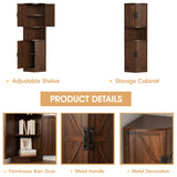 Vabches 64.8" Tall Farmhouse Corner Cabinet with 4 Doors and 5 Storage Shelves, Farmhouse Storage Cabinet with Barn Door Design, Home Space Saver for Living Room, Kitchen, Laundry Room,Brown Vabches