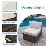 COSIEST Outdoor Furniture Add-on Armless Chair for Expanding Wicker Sectional Sofa Set w Off White Thick Cushions for Garden, Pool, Backyard COSIEST