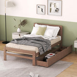 Twin Size Bed Frame with Storage Drawers,Solid Wood Platform Bed with Headboard,Twin Bed Frames for Kids,Teens,Adults,No Spring Needed,Walnut Bellemave