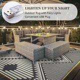 MontVoo Outdoor Rug with Led String Strip Lights 6x9 ft Waterproof Outdoor Patio Rug Mat Reversible Plastic Straw Rug Outside Outdoor Rug for RV Camping Picnic Balcony Fairy Boho Outdoor Decor MontVoo