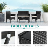 TINKLE WELL Patio Furniture, 4 Piece Conversation Set, Outdoor Wicker Rattan Table and Chairs, Sectional Sofa with Thick Cushion for Garden, Yard, or Porch, Dark Black TINKLE WELL