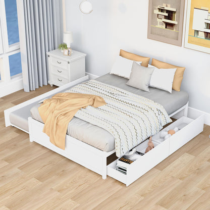 Bellemave White Full Size Bed Frame with Trundle and 2 Storage Drawers - WoodArtSupply