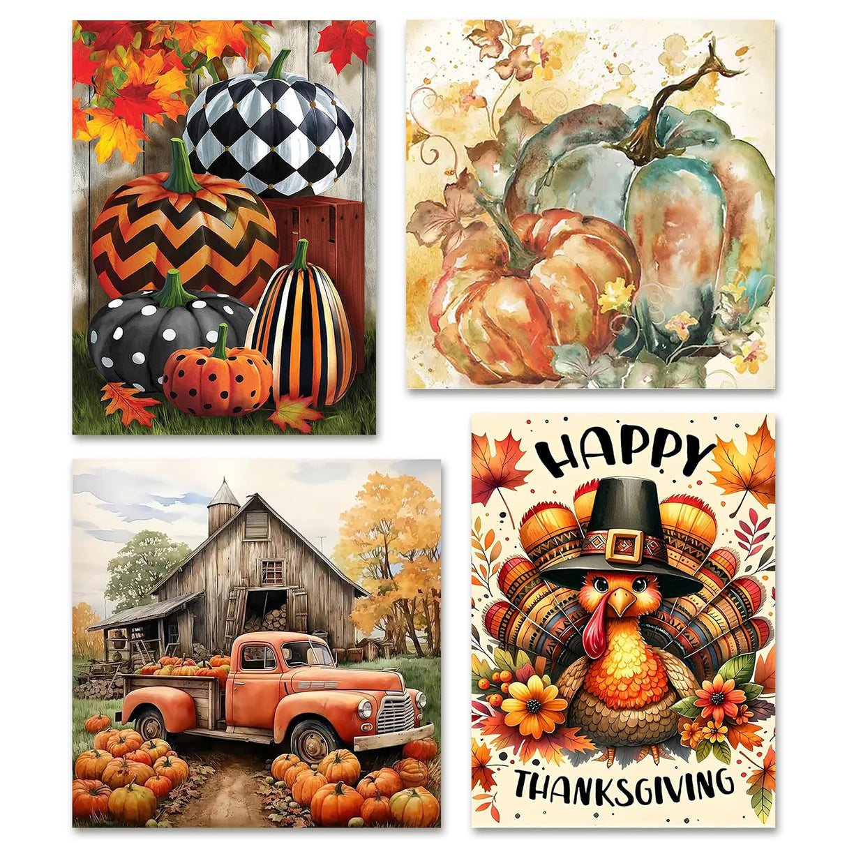 Diamond Painting Kits for Adults - 4 Pack Thanksgiving Pumpkin Turkey DIY 5D Fall Diamond Art Kits Full Drill Diamond Dots Paintings with Diamonds Gem Art and Crafts Home Decor 12x16inch（14X14inch） Fairyland JinWenn