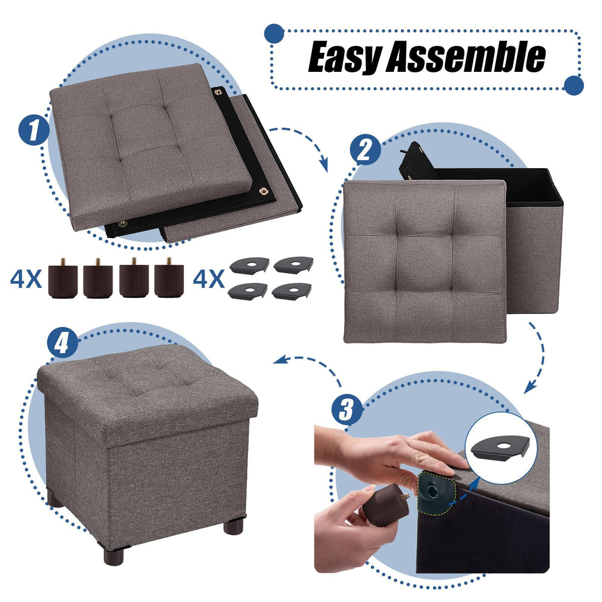 BRIAN & DANY Small Storage Ottoman Cube, Folding Ottoman with Storage, Foot Stool Seat with Wood Legs, for Living Room and Bedroom, 12.6"x12.6"x12.8" - Brown BRIAN & DANY