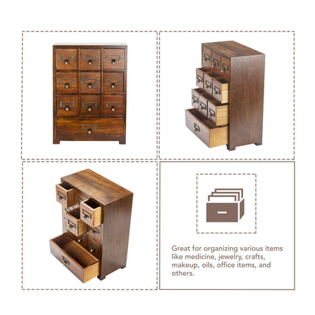 Card Catalog Traditional Solid Wood Small Chinese Medicine Small Curio Cabinet l Vintage Retro Look Tea Storage Organizer Apothecary Drawer Dresser l Primo Supply