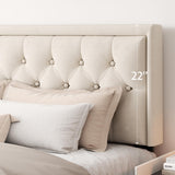 CXVX King Size Platform Bed Frame with Upholstered Velvet Button Tufted Headboard, Mattress Foundation with Wooden Slat Support, No Box Spring Needed, Easy Assembly, Noise Free, Beige CXVX