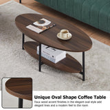 TUKAILAi Oval Coffee Table with Open Storage Shelf, 2-Tier Wooden Tea Table with Adjustable Feetpad, Industrial Center Table with Cross Metal Legs for Living Room, Bedroom, Lounge (Rustic Brown) TUKAILAi