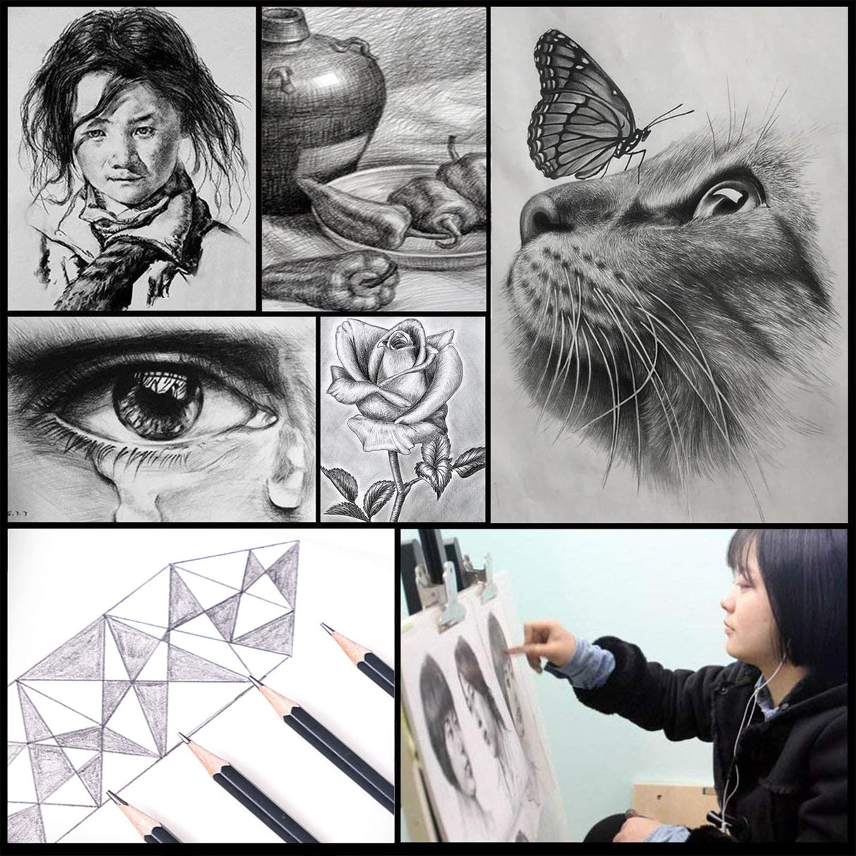 Heshengping 31 Pack Drawing Pencils Sketch Pencil Art Supplies Set for Adults Beginners Artists Pro Sketching Art Graphite Charcoal Blending Stump Pencils kit Heshengping