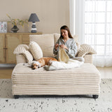 VINGLI 56" Oversized Chaise Lounge Chair, Beige Comfy Corduroy Chaise Sofa Recliner Bed Upholstered Sleeper Couch Bed with Throw Pillows and Armrests for Living Room, Movie Room, Bedroom VINGLI