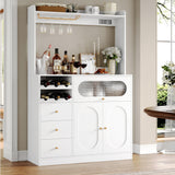 FACBOTALL Kitchen Pantry Storage Cabinet with Hutch, Buffet Cabinet with Storage, Coffee Bar Cabinet with Power Outlets, Microwave Stand, Wine Racks, Kitchen Cupboard for Dining & Living Room, White FACBOTALL