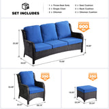 ovios Patio Furniture Set, 5 Piece Outdoor Wicker High Back Sofa with Comfy Cushions Ottomans, All Weather Conversation Set, Brown Rattan Navy Blue ovios