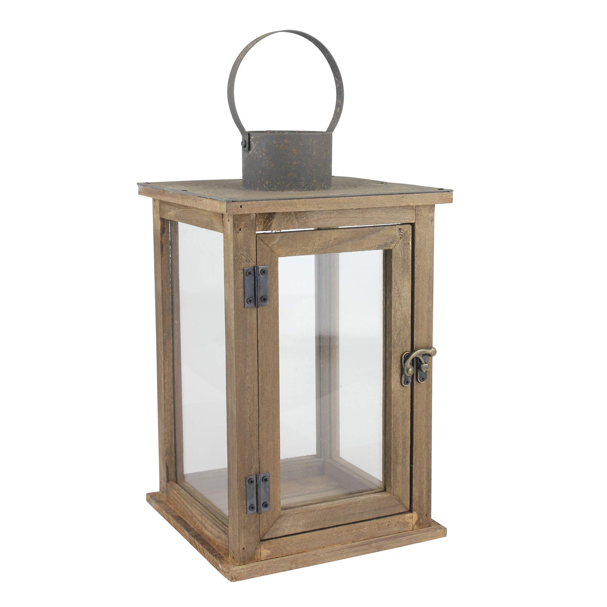 Stonebriar SB-5174B Rustic 12.5" Wooden Candle Lantern, Large, Brown - WoodArtSupply