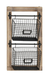 Deco 79 Wood Rectangle Magazine Rack Holder with Suspended Baskets and Label Slot, 14" x 4" x 25", Black Deco 79
