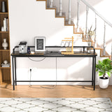 VECELO 55 Inch Console/Sofa Table with Charging Station&Power Outlet, Narrow Industrial Behind Couch, for Entryway, Hallway, Living Room, Foyer, 55inches, Grey Oak-1 VECELO