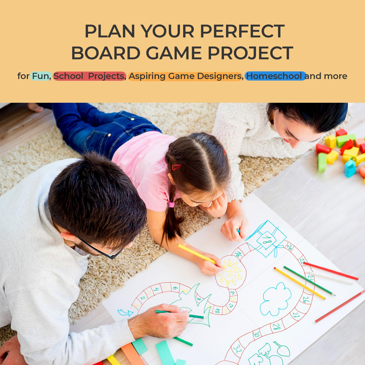 DIY Board Game Kit - Make Your Own Board Game Kit with Double-Sided Blank Game Board, Blank Board Game Box, Board Game Pieces, Board Game Accessories da Vinci's Room
