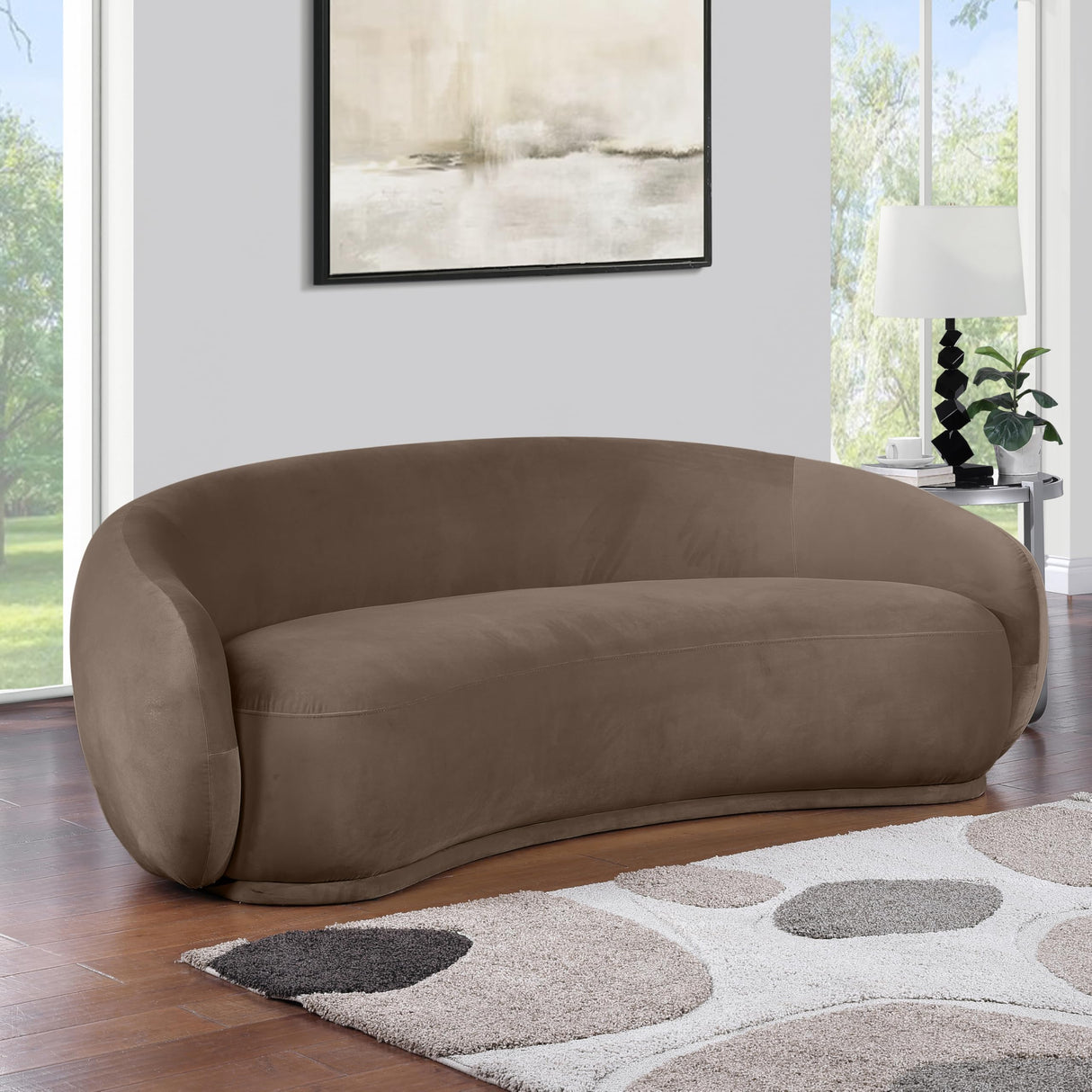 Meridian Furniture 44044Brown-S Emery Collection Modern | Contemporary Sofa with Ultra Luxe Brown 460 GSM Velvet, Solid Eucalyptus Wood Inner Frame, 95" W x 45.5" D x 31" H, Brown Meridian Furniture