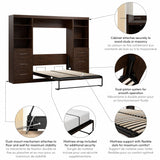 Bestar Pur Full Murphy Bed and 2 Shelving Units with Drawers, 109-inch Space-Saving Wall Bed Bestar