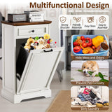 AHB 13 Gallon Tilt Out Trash Cabinet Kitchen Waste Bins, Laundry Hamper Tilt Out Pet Proof Hidden Trash Bin for Kitchen Living Room, Antique White and Brown AHB