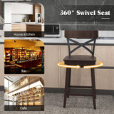 COSTWAY Swivel Bar Stool Set of 2, 24 Inch Ergonomic Counter Height Chairs with Open X Back & Footrest, 2PCS Vintage Wooden Barstools for Kitchen COSTWAY