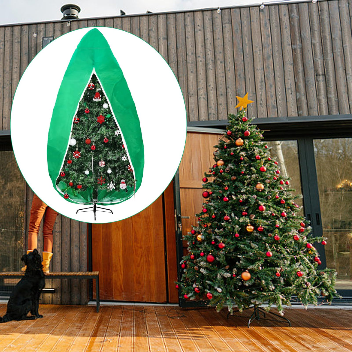 Upright Christmas Tree Storage Bag, Christmas Tree Cover for Up to 9 Foot Standing Artificial Tree with Ornaments, Large Holiday Assembled Xmas Tree Dustproof Bag with Zipper & Drawstring(Green) UYEDUJZ