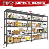 REIBII 73''W Storage Shelves Load 1650 LBS Metal Shelving 5-Tier Wire Shelving Unit for Storage Rack Adjustable Heavy Duty Metal Shelves for Pantry Kitchen Garage, 17.7" D x 73" W x 71" H REIBII