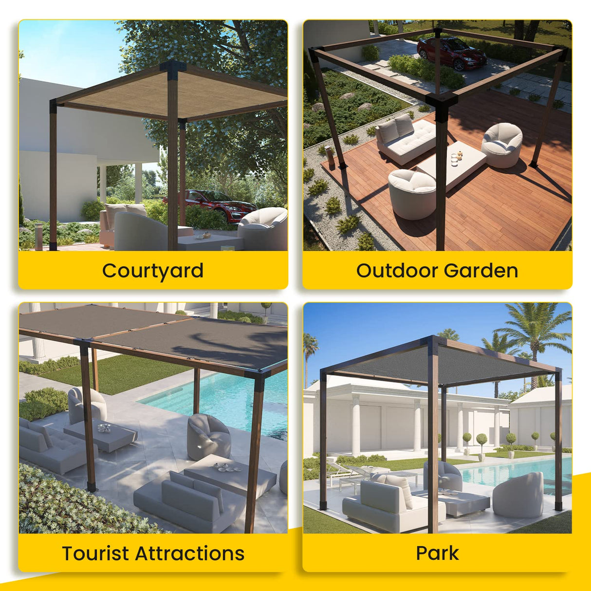 EZ Shades - DIY Pergola DIY Kit for 4x4 Lumber, (4) Black Steel Corners and (4) Post Base,Powder Coated Pergola Hardware with Accessories. (EZFSG2) EZ Shades