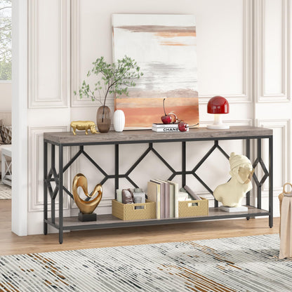 71 Inch Tribesigns Extra Long Narrow Sofa Console Table with Open Storage Shelf - WoodArtSupply