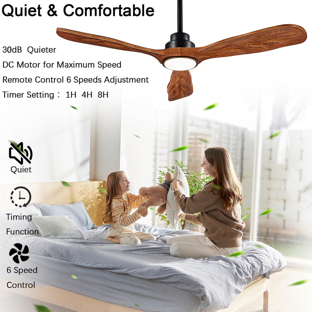 Ceiling Fans with Lights and Remote,52 Inch Unique Wood Ceiling Fan with Noiseless Reversible DC Motor,3 Blades,3 Downrods, for Farmhouse,Patio Living Room,Bedroom,Office,Indoor Outdoor(Black+Walnut) ducrew