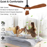 Ceiling Fans with Lights and Remote,52 Inch Unique Wood Ceiling Fan with Noiseless Reversible DC Motor,3 Blades,3 Downrods, for Farmhouse,Patio Living Room,Bedroom,Office,Indoor Outdoor(Black+Walnut) ducrew