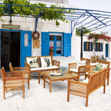 Tangkula 8 Piece Outdoor Acacia Wood Sofa Set w/Water Resistant Cushions, Padded Patio Conversation Table Chair Set w/Coffee Table for Garden, Backyard, Poolside (2) Tangkula