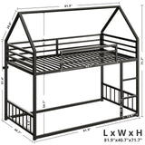 LIKIMIO Bunk Bed Twin XL Over Twin XL, Metal Bunk Bed Frame with Ladder and Guardrail, House Shaped with Metal Slats for Dormitory and Bedroom, Space Saving, No Box Spring Needed, Black LIKIMIO