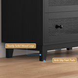 Boonatu Rattan & Wooden 3-Drawer Dresser for Bedroom, Short Chests of Drawers for Clothes Organizer, Durable Nightstand with Ample Storage, Farmhouse Boho Side Table for Hallway Boonatu