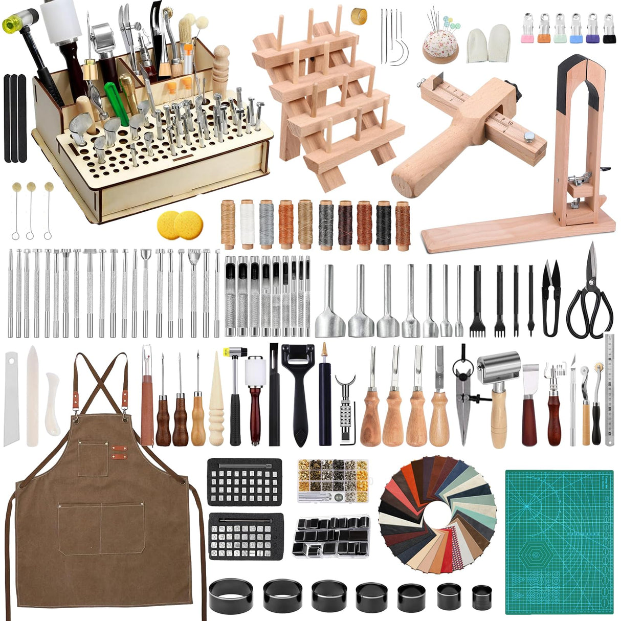 All-in-1 Leather Working Tools Kit for Beginners Professional, Starter Leather Tooling Crafting Working Making Tools and Supplies Kit Set for Adult, Include Leather Pony, Stamping Punching Tools intonly