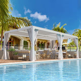 EROMMY 12x20FT Louvered Pergola Outdoor Sun Shade Shelter with Aluminum Frame and Adjustable Metal Rainproof Roof for Garden & Patio, Curtains and Netting Included, White EROMMY